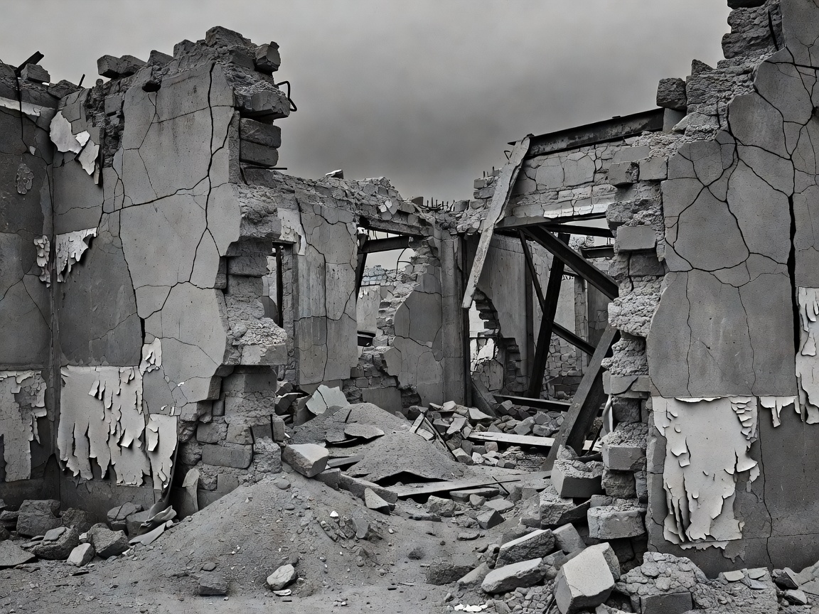 Grayscale architectural remnants from post-war Japan
